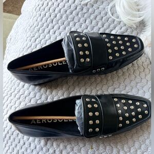 AEROSOLES Black Loafers with Silver Studs NWT